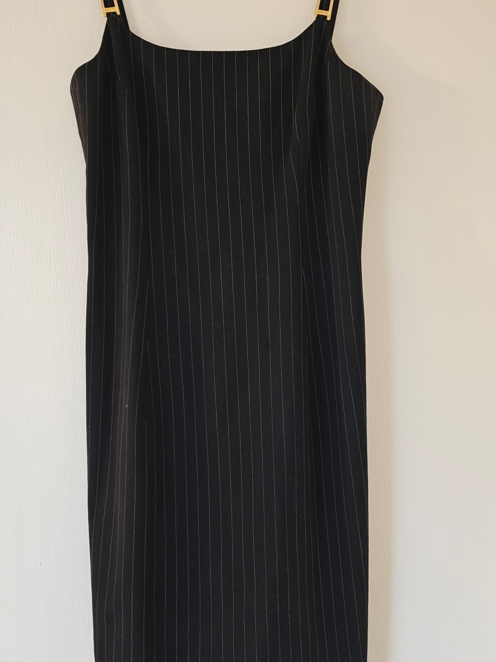 Escada Dark Navy Pinstriped Midi Sheath Dress
